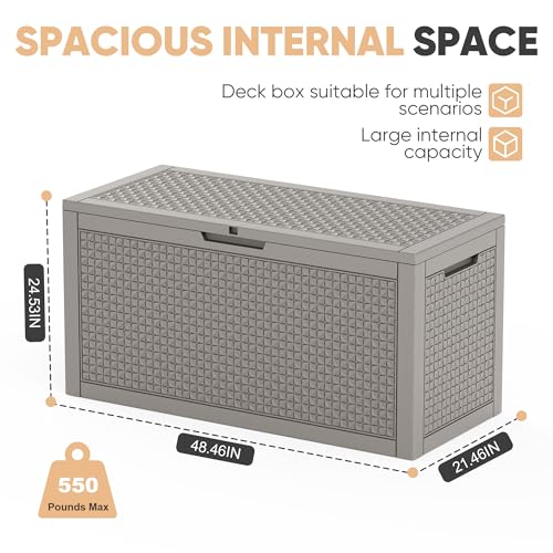 110 Gal Waterproof Outdoor Storage Box UV Resistant Deck Box (Grey / 110 Gallon)