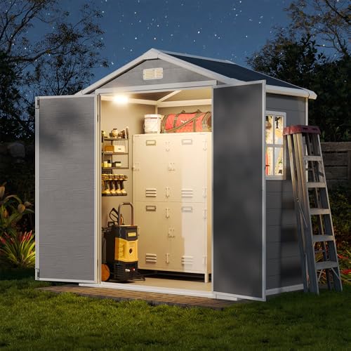 6x4 FT Outdoor Storage Shed with Built (6' x 4' w/Light / Gray)