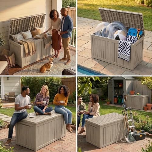 200 Gallon Deck Boxes Outdoor Waterproof (Gray / 200 GAL NEW)