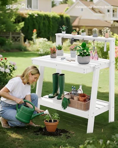 3 Tier Outdoor Potting Bench with Storage (White / Sleek)