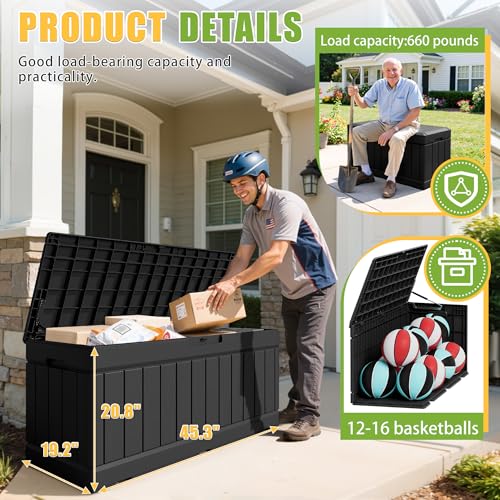 Outdoor Storage Box 82 Gallon Storage Bin with Lid for Patio Furniture (Black / 82 Gallon)