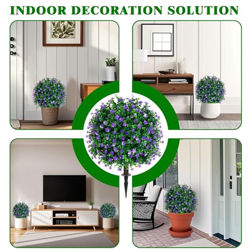2 Pack Artificial Boxwood Topiary Tree with Flower for Outdoor (Purple Flower)