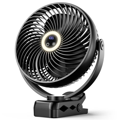 8'' 10000mAh Portable Clip on Fan with LED Lantern and Hook