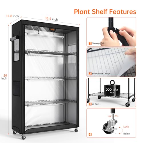 Indoor Greenhouse with Grow Light Oxford Cover (Balck / 59" H x 13.8" W x 35.4" L)