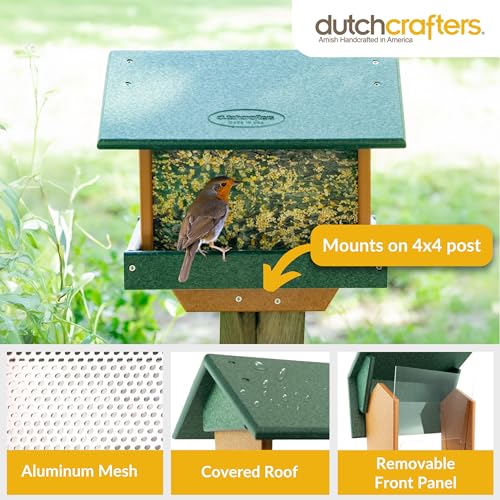 Poly Large Hopper Bird Feeder Post Mount for 4" x 4" (Tudor Brown & Weatherwood / Post Mount)