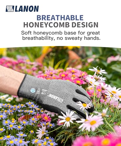LANON Gardening Gloves for Men Women (Dusty Olive & Bluebird (Nitrile) / Large)