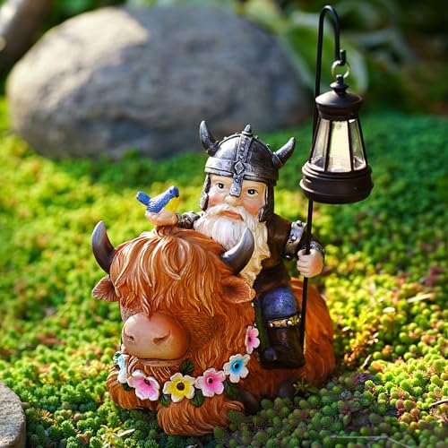 Garden Gnome Outdoor Statue Highland Cow Decor for Yard Patio Lawn Porch Birthday Gifts for Women Men (Highland Cow Gnome)