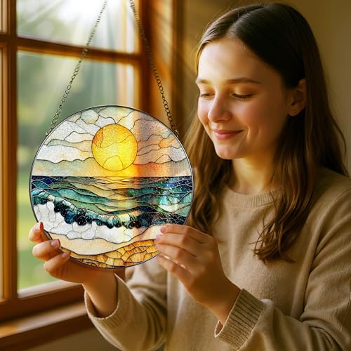 8 Inch Stained Glass Ornament (Beach Sunset B)