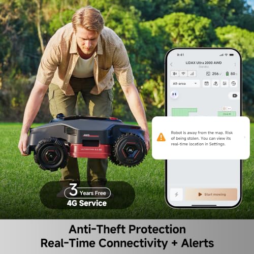 LiDAX Ultra 2000 AWD Robot Lawn Mower Wire Free RTK Free for up to 0.5 Acre*Dual Maps (2000 AWD: Mows up to 0.5acre)