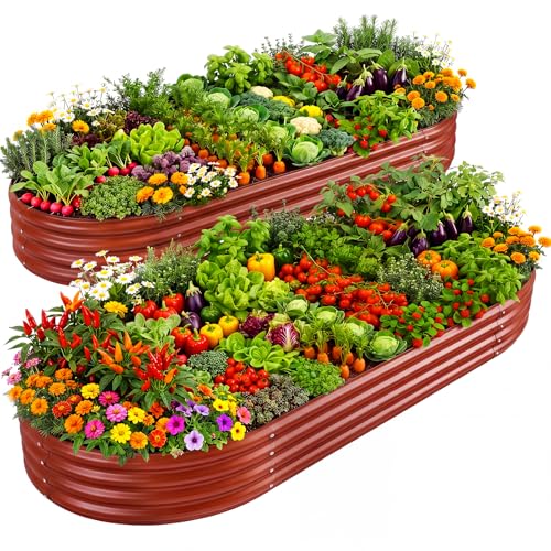 2Pcs 8ft Galvanized Steel Raised Garden Bed (8×4×1ft(2pcs） / 4-brown)