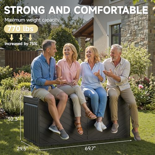 Deck Box Waterproof Resin Outdoor Storage Box with Double (Brown / 270 Gallon - Double Layer)