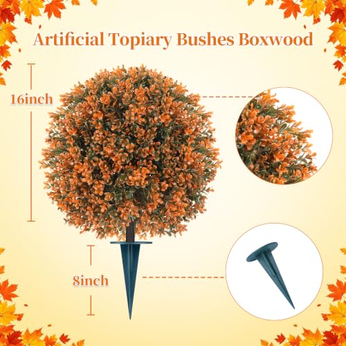 2 Pcs 24" Artificial Fall Boxwood Topiary Balls with Ground Spike (Fall Boxwood)