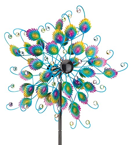 Wind Spinner Outdoor Metal Kinetic Yard Art with Stake (Peacock / Medium (70-79 Inch))