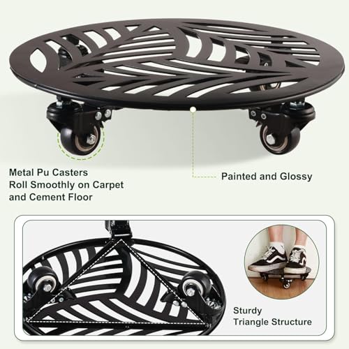 3 Packs Metal Plant Caddy with Wheels 16 inches Heavy (16")