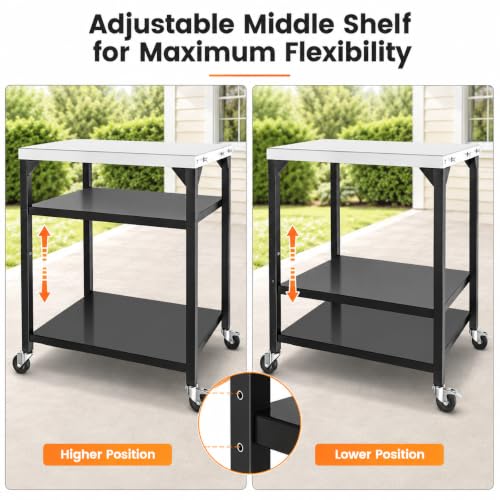 3 Shelf Pizza Oven Table with Lockable Wheels (35.6 upgrade)