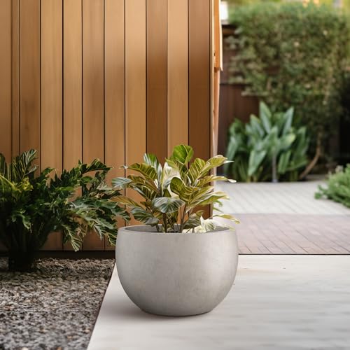 Small Round Bowl Weathered Concrete Planter 11.8" Dia (Weathered Concrete / 11.8" d)