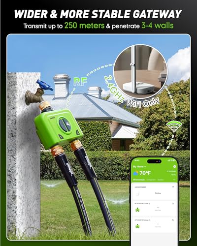 WiFi Water Timer for Garden Hose (Brass Outlet Timer with WiFi Hub / Lime Green)