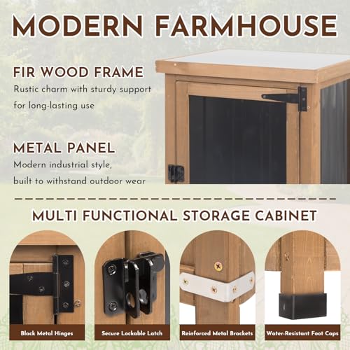 Outdoor Storage Cabinet with Metal Worktop (Black / 18" x 18" x 34")