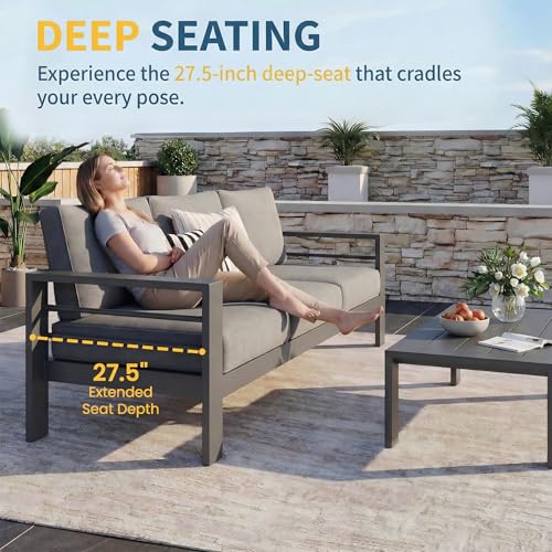 Aluminum Patio Furniture Set for All Weather (Charcoal Gray / Loveseat+Wood Top Table)