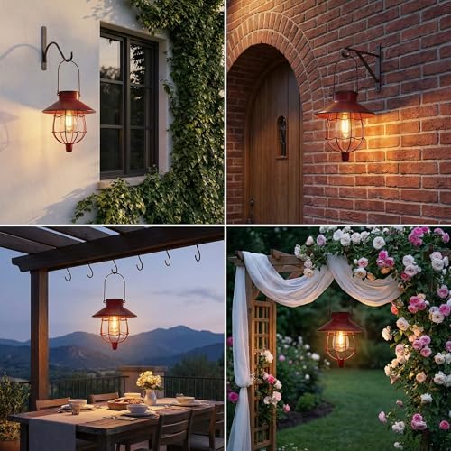 2 Pack Solar Lantern Hanging Waterproof Outdoor Metal Solar Lamp with Warm White Light Decorate for Yard Garden Pathway Patio Porch Decor