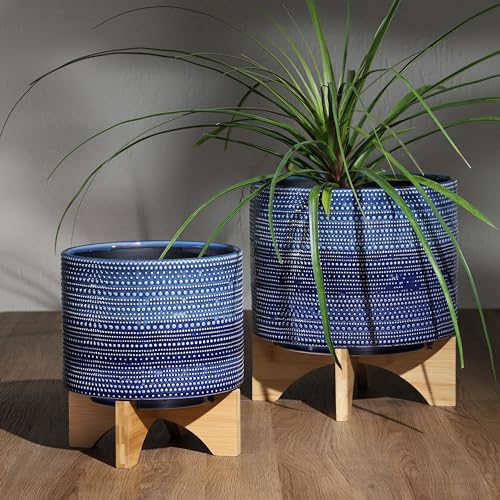 Dotted Decorative Planter Pot with Wood Stand