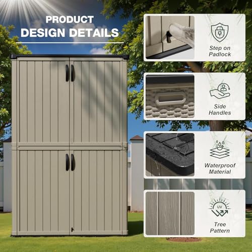 50 CuFt Outdoor Storage Cabinet with Lockable Doors (50 CUFT / Classic / Beige)