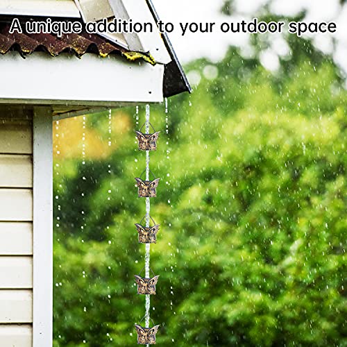 Rain Chains for Gutters Outside 8.5FT Copper Rain Catcher Chain with 13 Butterfly Cups Decorative Replacement for Downspout (Copper Butterfly)