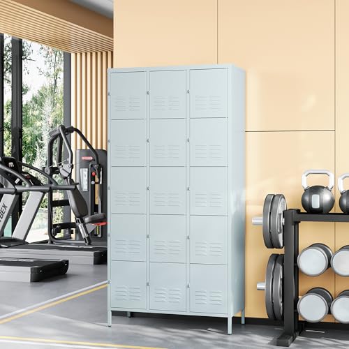 Metal Locker with 15 Doors Employees Locker (Grey(4 Legs) / 15 Doors-Wide-71")