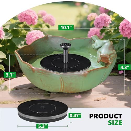 Solar Powered Ceramic Bird Bath for Outdoors (Green and Black)