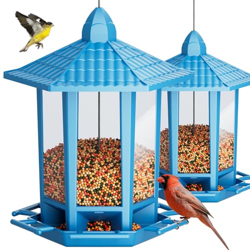 2 Pack Bird Feeders for Outdoor Hanging (Blue / 2 PACK)
