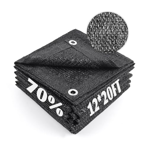 Sun Shade Cloth with Grommets for Garden (12FTx20FT / 70% Shade-Black)