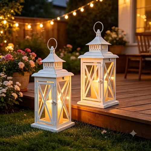 Lantern Decorative Indoor & Outdoor (White / 14.8'' / 2 Pc)