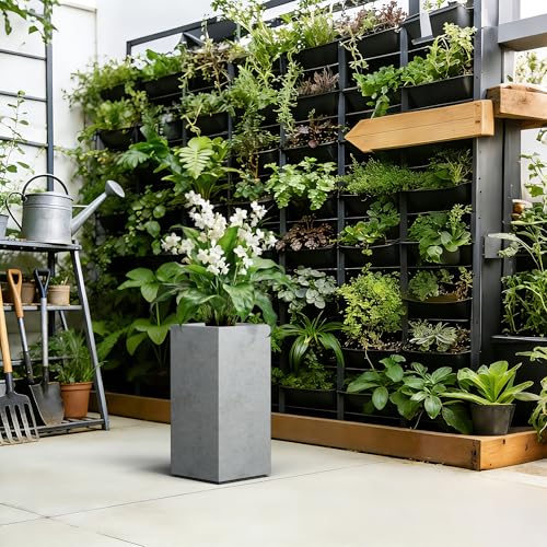 Accent Column Square Pale Gray Concrete Planter 23.6" H (Natural Concrete / 23.6" H)