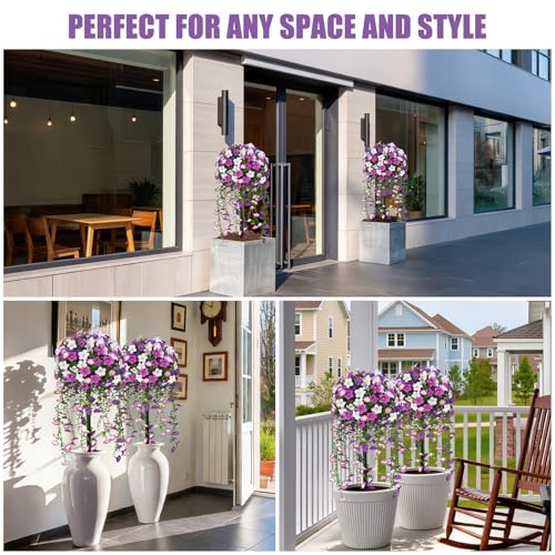 36" 2PCS Fake Topiary Bushes with Purple Morning Glory Flowers (Purple Morning Glory)