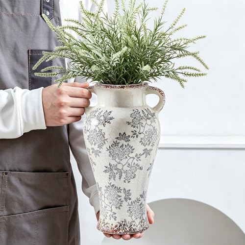 Blue and White Vintage Vase with Handle (04-blue and White-12.6 Inch)