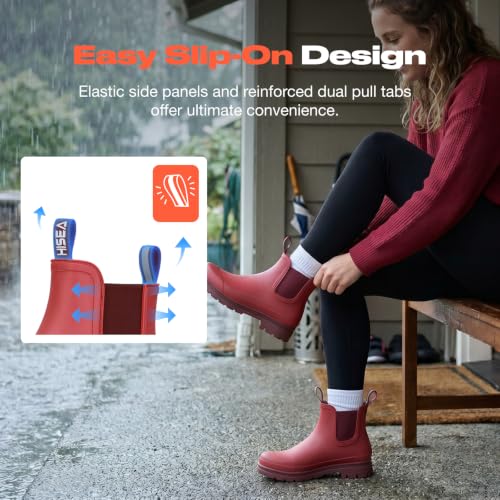 Women's Short Rain Boots Waterproof Ankle Chelsea Boots (10 / Burgundy Red)