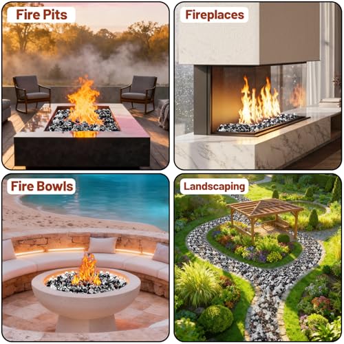 Blended Fire Glass Diamonds for Fire Pit Fireplace (Diamond 20LB / Crystal Ice +Onyx Black + Amber)