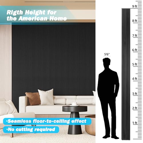 108 x 5.7 Inch Fluted Wood Wall Paneling for Home Decor (8Pcs-108 x 5.7 Inch / Beaded Black)
