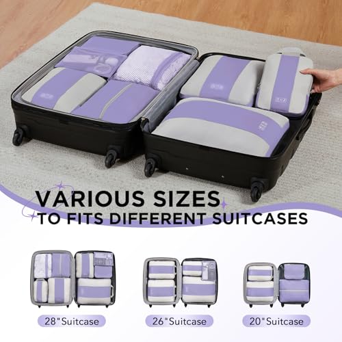 8 Set Compression Packing Cubes for Travel Essentials (Purple Gray)