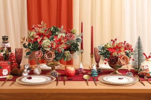 Artificial Christmas Flowers Set with Poinsettia (Christmas Red)