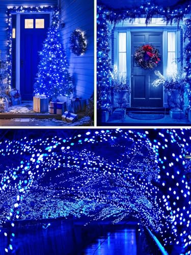 Solar Christmas Lights Outdoor 4 Pack 132FT 400LED Fairy String Lights Blue (Blue / 4 pack)