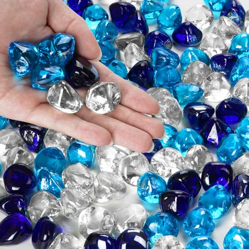 Blended Fire Glass Diamonds (Diamond 10LB / Crystal Clear+Cobalt Blue+Caribbean Blue)
