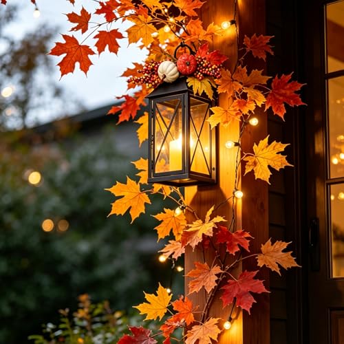 Fall Lanterns LED Candles 2 Pack 12 Inch Thanksgiving Decor Timer