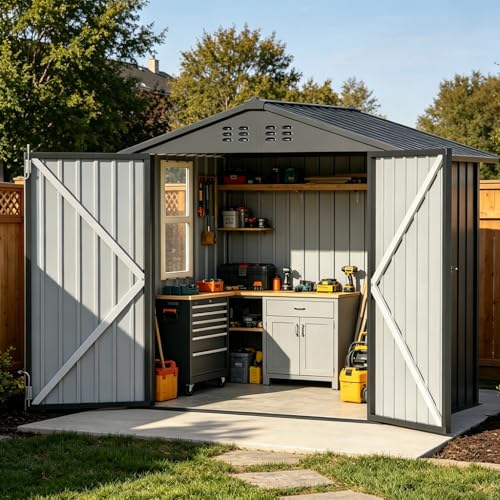 Outdoor Storage Shed with Window (Light Grey / 6'*4')