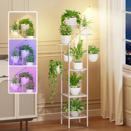8 Tier White Plant Stand with Grow Lights (White / 8-Tier with grow light)