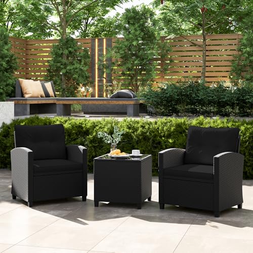 3 Piece Patio Furniture Set (Black-black)