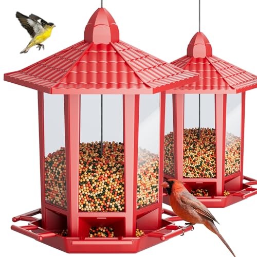 2 Pack Bird Feeders for Outdoor Hanging (Red / 2 PACK)