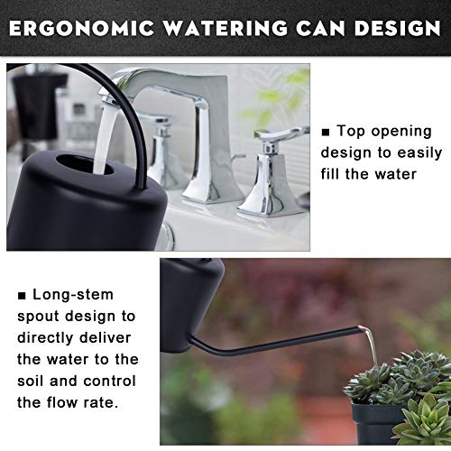 Watering Can Indoor Outdoor Stainless Steel Watering Cans for House Plants Long Spout Water Can for Succulent Bonsai Garden Flower (Watering Can-black)