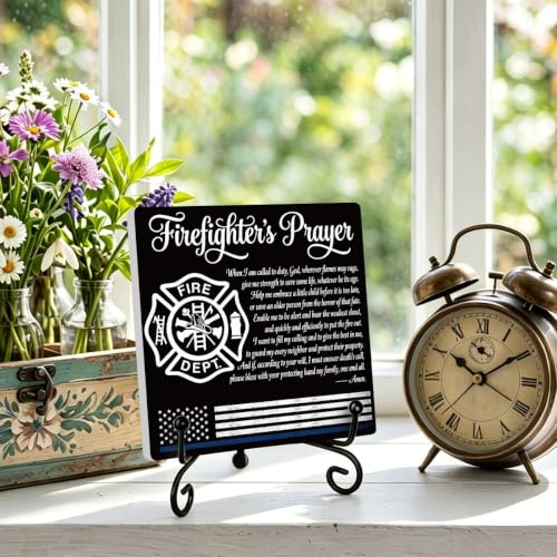 Firefighters Gift for Men Home Office Book Shelf Table Decor 6.3x6.3 In 01 (Multicolor 1721 / Wooden sign with iron frame（6.3 x 6.3 inches）)
