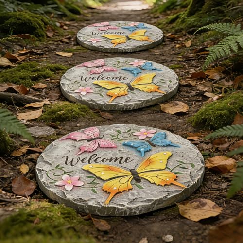 Butterfly Garden Stepping Stones Outdoor 0.75 * 10 * 10 Inch (Yellow3)